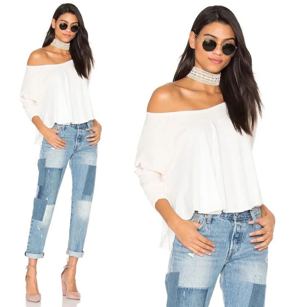 FREE PEOPLE Cloud Nine Off-the-Shoulder Colorblock Dolman Batwing Blouse Top